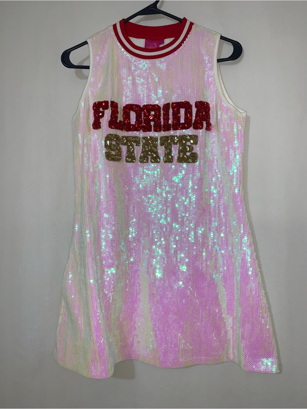 Nwot Queen Of Sparkles Game Day Jersey Dress Iridescent Sequin Xs
